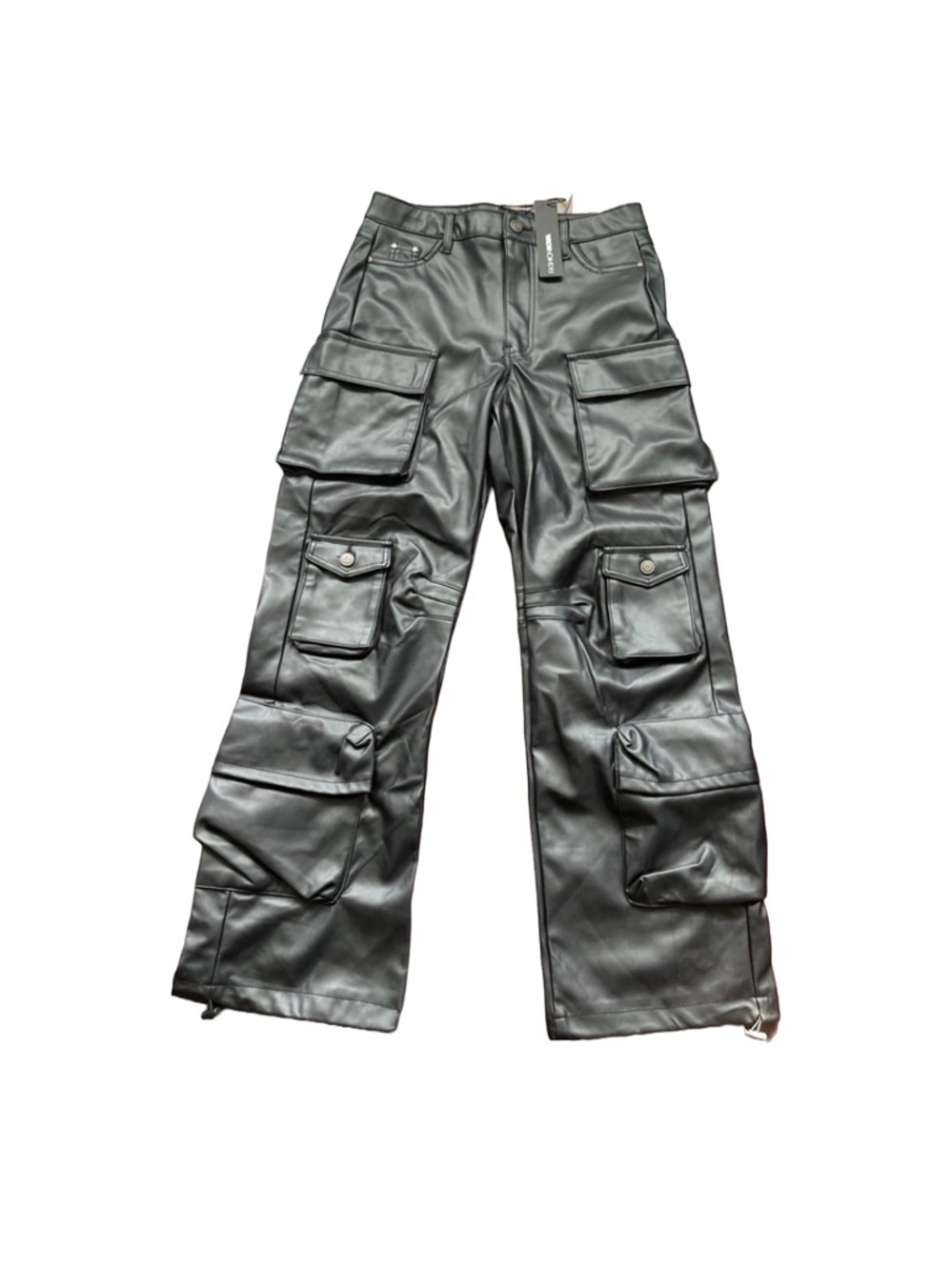 Fashion Nova Black Faux Leather Wide Leg Cargo Pants